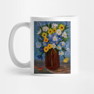 A vintage copper and bronze vase with some abstract wildflowers Mug